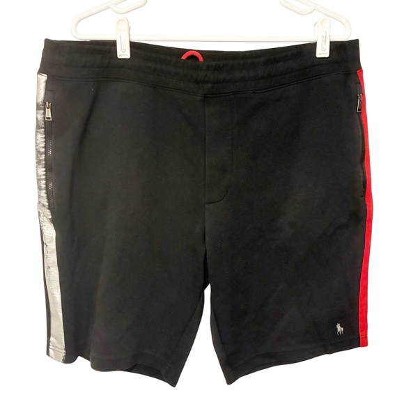 Polo Ralph Lauren Sweatshorts Mens Black Red Silver Performance Pony Logo - Picture 1 of 5